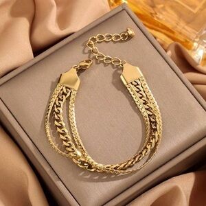 Gold Plated Stainless Steel 1pc Layered Bracelet